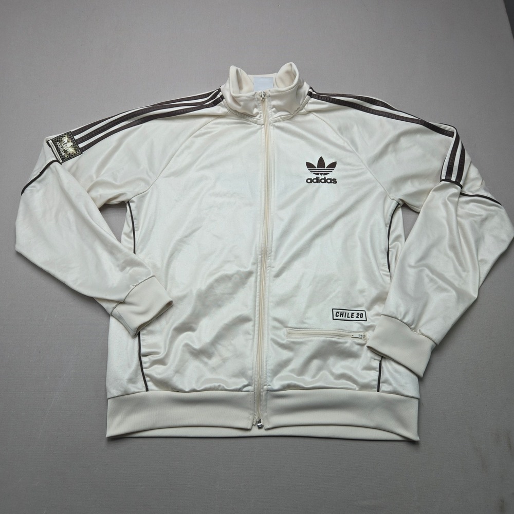 Adidas Chile 20 Track Jacket Retro Trefoil Stripes Cream Brown Mens Size Medium